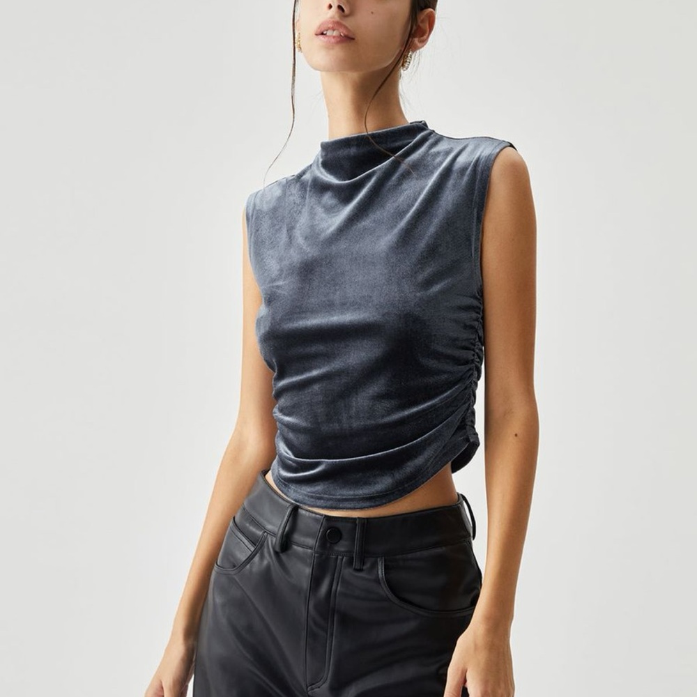 Commense Gray Muscle Tee with Cowl Neck Sleeveless Crop Design